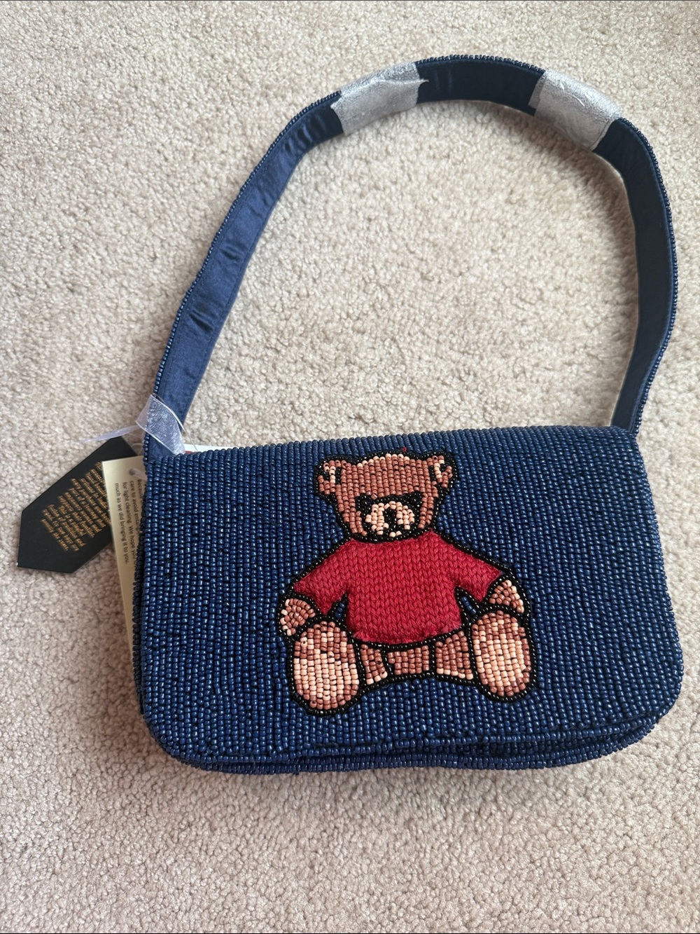 Viral beaded bag - Navy Beaded Teddy Bear Shoulder Bag